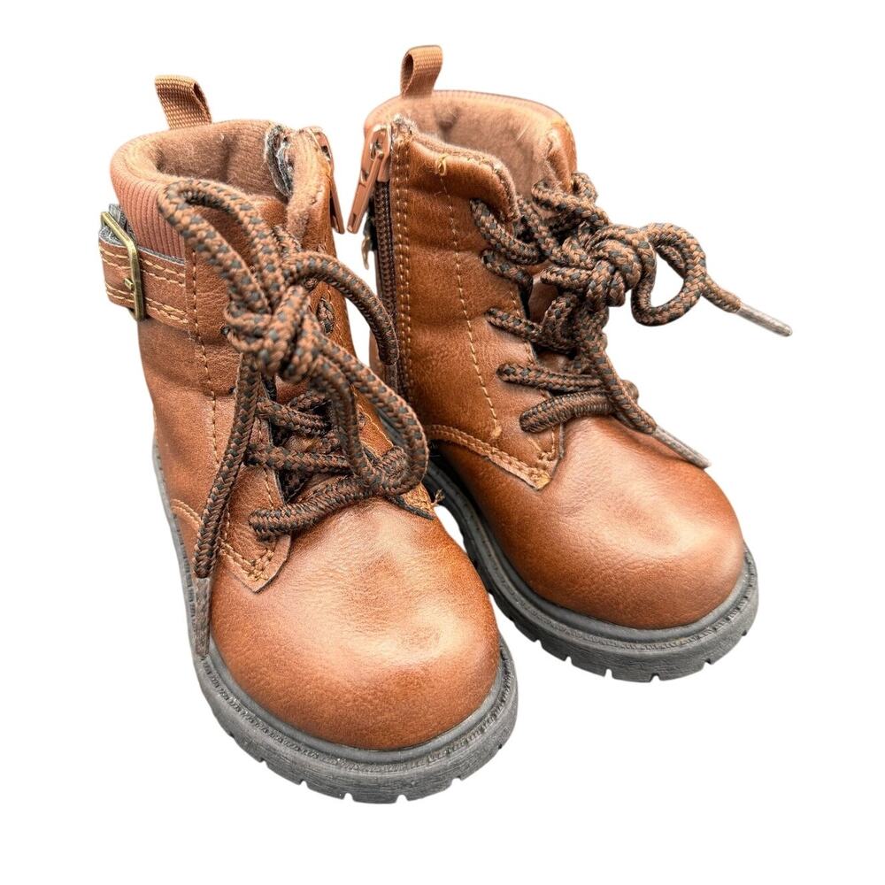 Carter's Maliyah Combat Boots 5 Brown Leather Lace Up Hiking Buckle